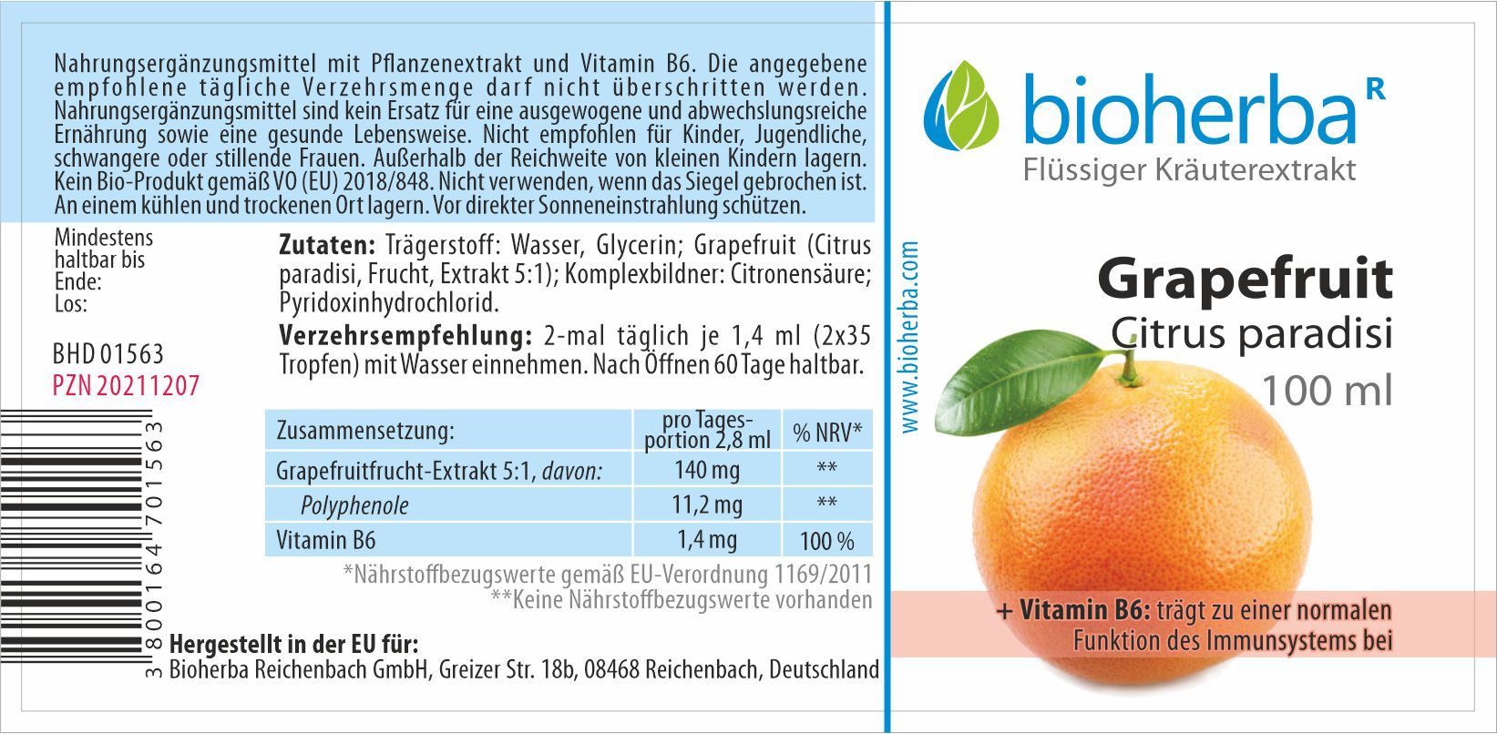 Bioherba Grapefruit Citrus paradisi Tropfen Tinktur