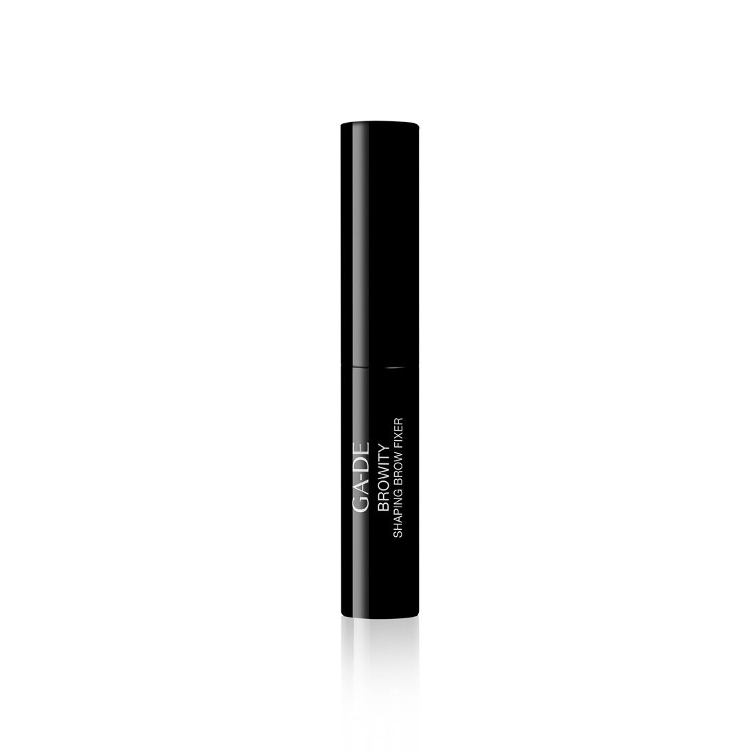 Schwarze Tube mit Schriftzug GA-DE BROWITY SHAPING BROW FIXER. Geschlossene Kappe.