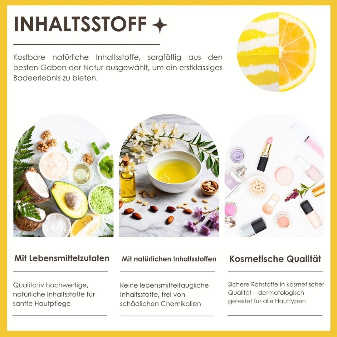 Inhaltsstoffe: Lebensmittelzutaten, natürliche Inhaltsstoffe, kosmetische Qualität.