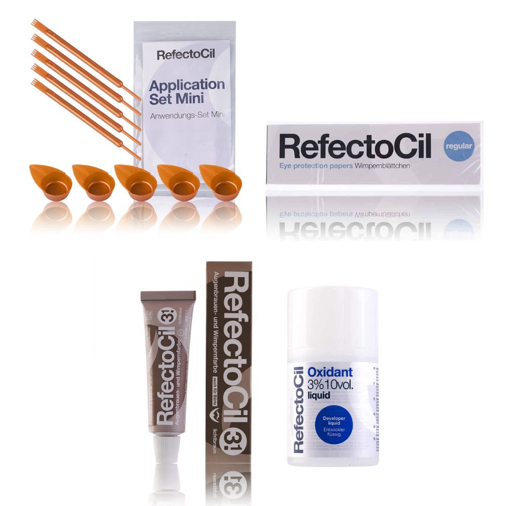 Refectocil Wimpernfarbe lichtbraun 3.1 & Oxidant flüssig 3% Wimpernblättchen Mini-Anwendungs Set 15 ml Creme