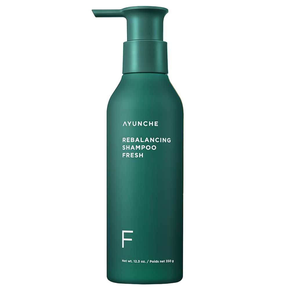 Grüne Ayunche Rebalancing Shampoo Fresh Flasche mit Pumpspender.
