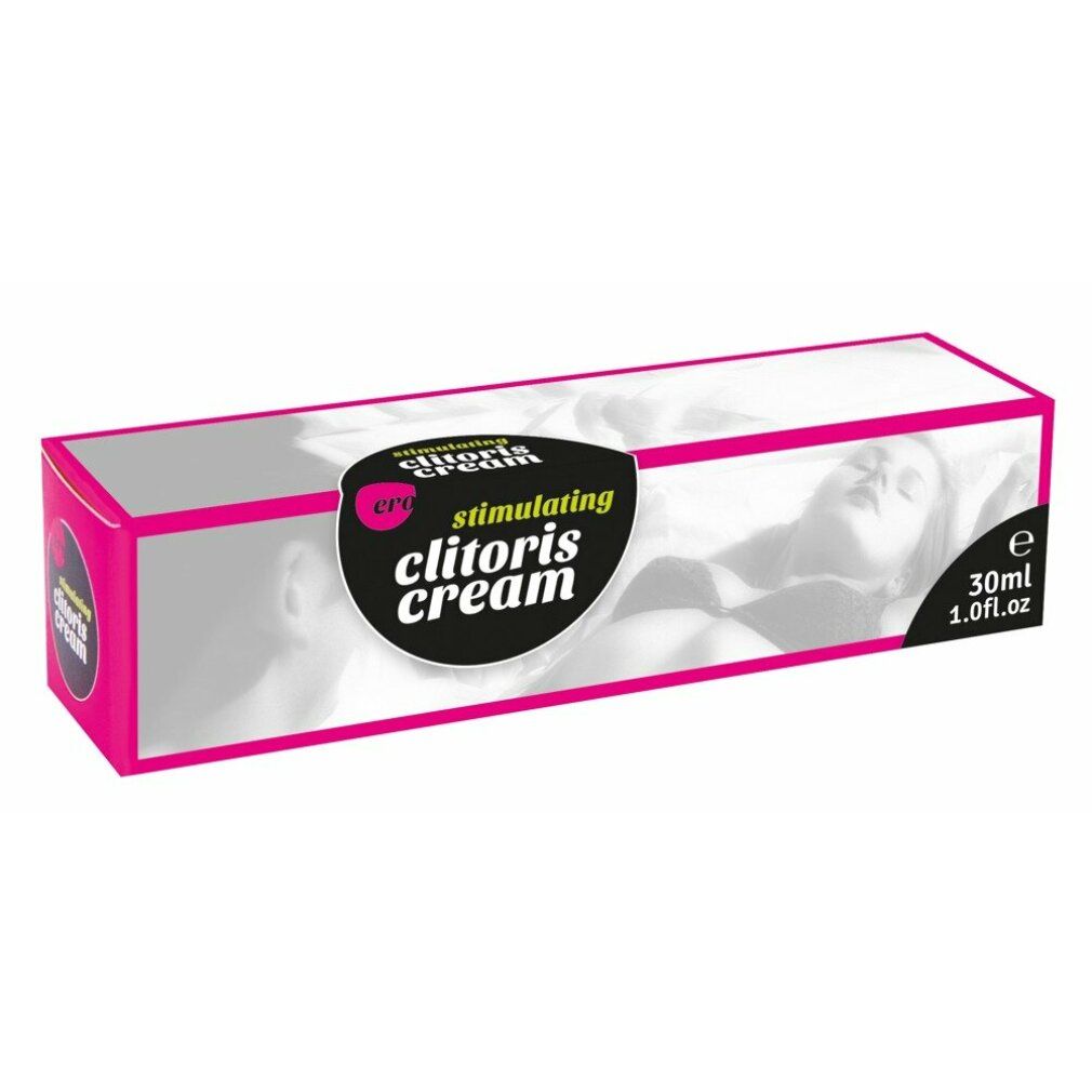Rosa Schachtel mit Produktnamen und Logo. Enthält 30ml Creme. Aufschrift: stimulating clitoris cream.