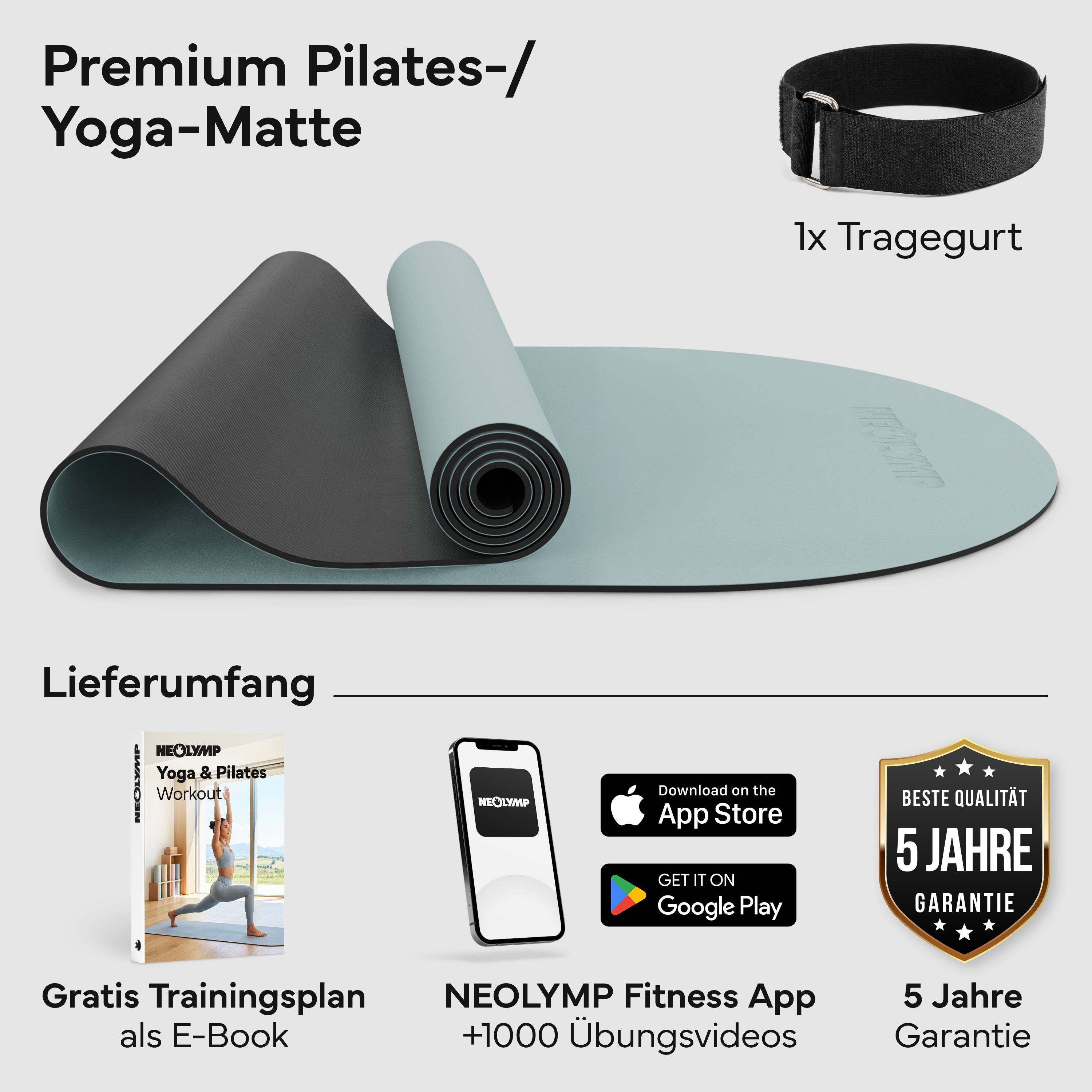 NEOLYMP Pilates-Yogamatte rutschfest
