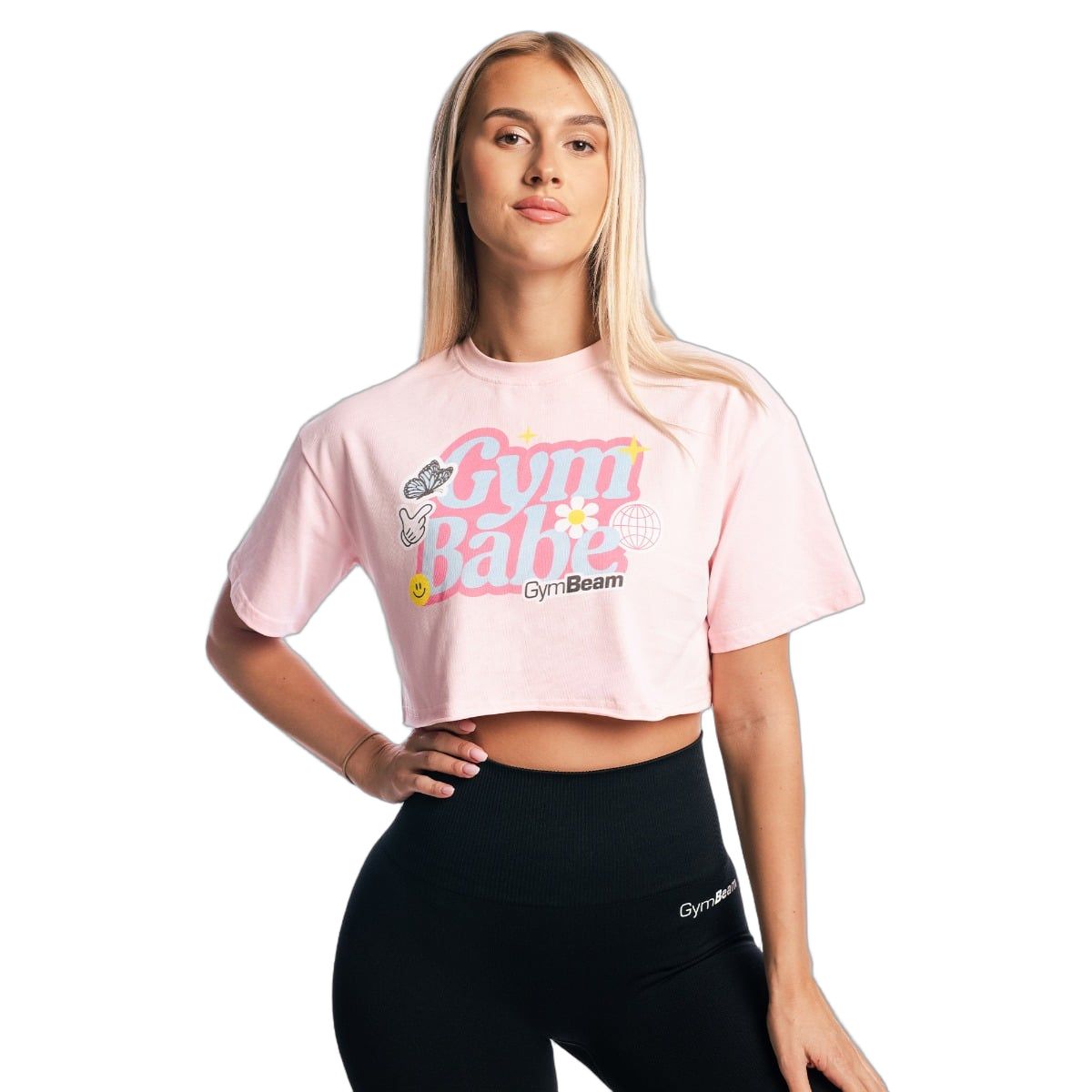 GymBeam Damen T-Shirt cropped Kurzarm mit rundem Ausschnitt Cherrybloom