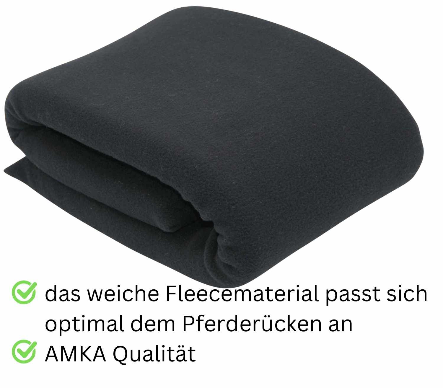 Schwarze Fleece-Unterlage, gefaltet. Text: "AMKA Qualität".