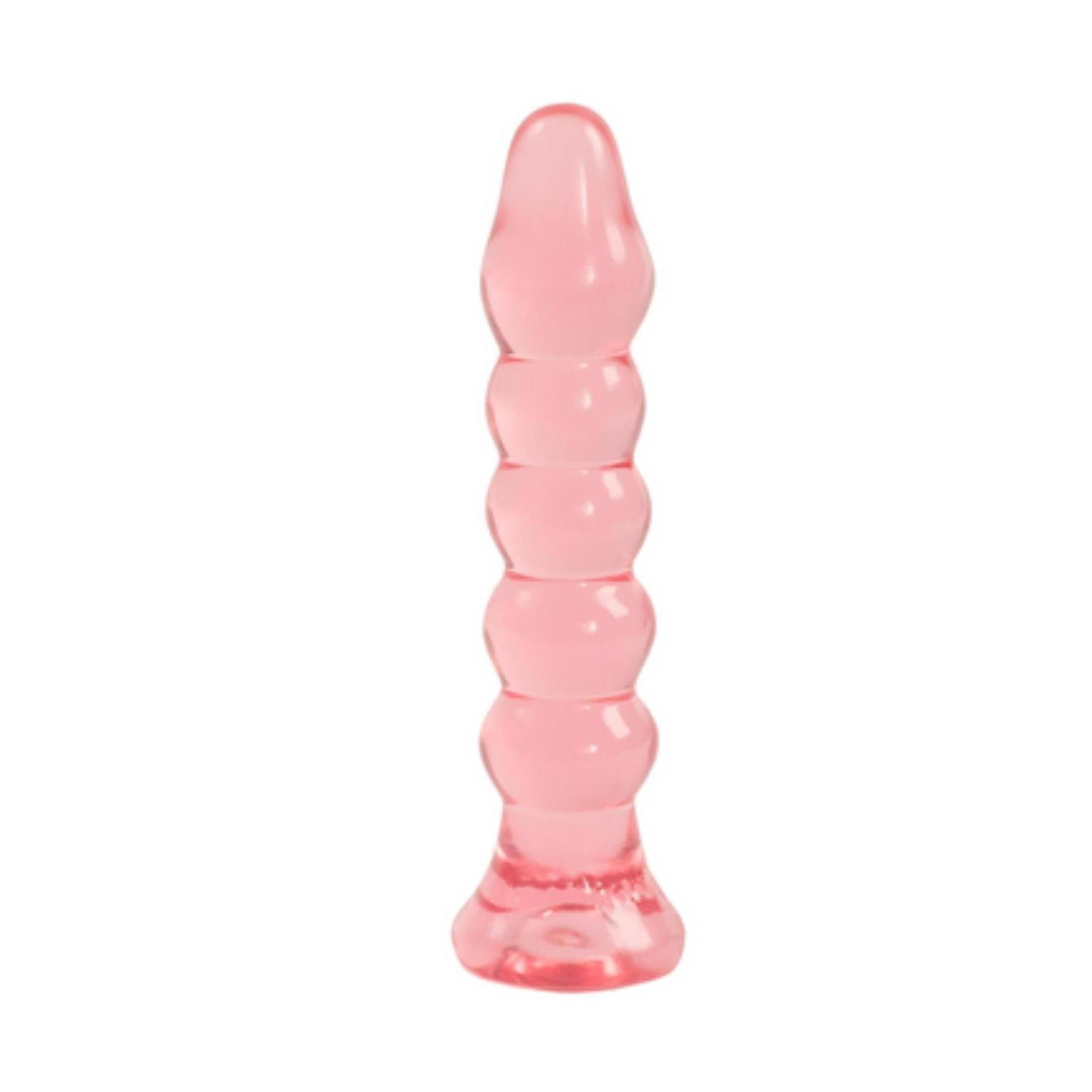 Rosa Anal Plug. Mehrteiliges Design mit abgerundeter Spitze und Basis. Glänzende Oberfläche.