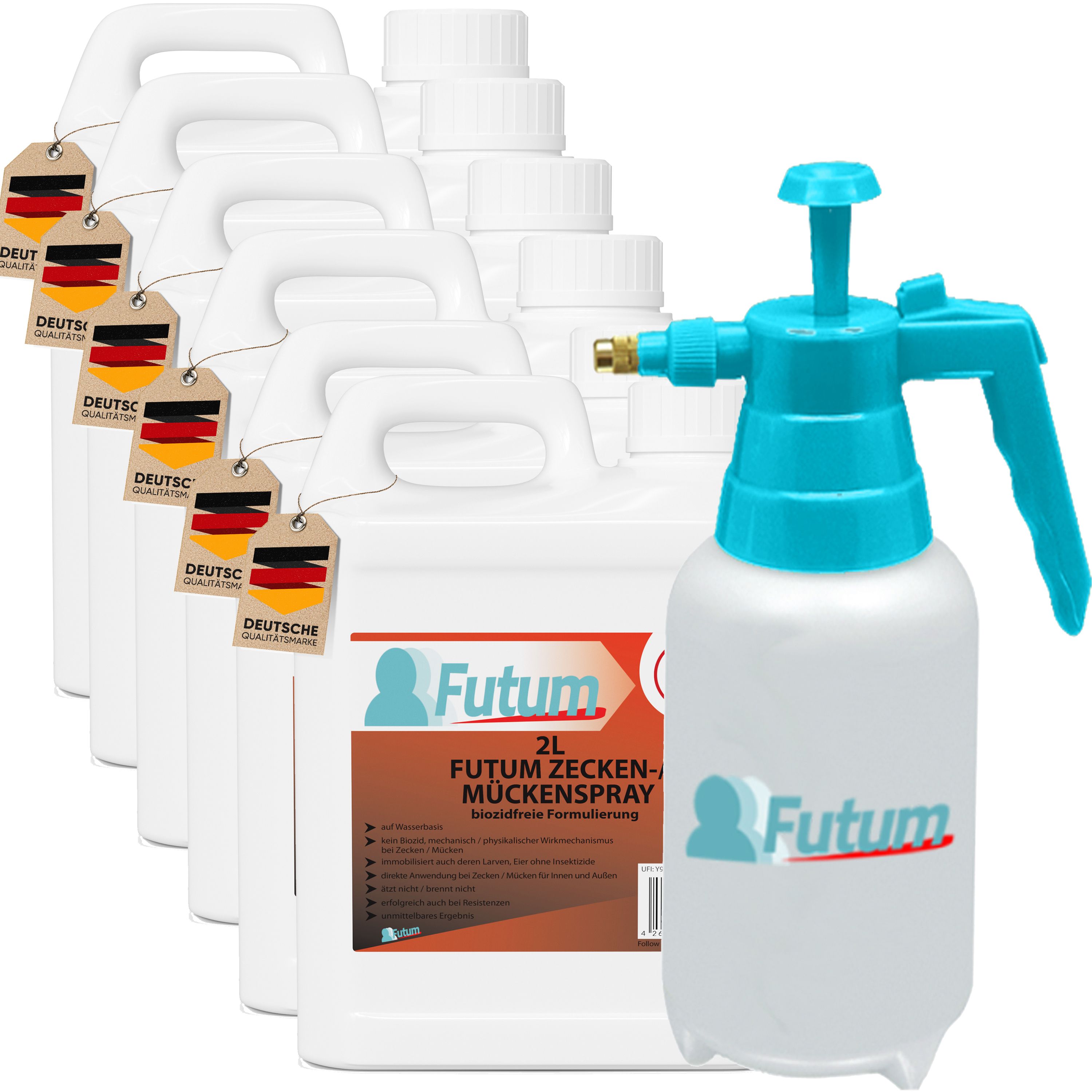 FUTUM 6x2L Zecken- / Mückenspray + 2L Sprüher