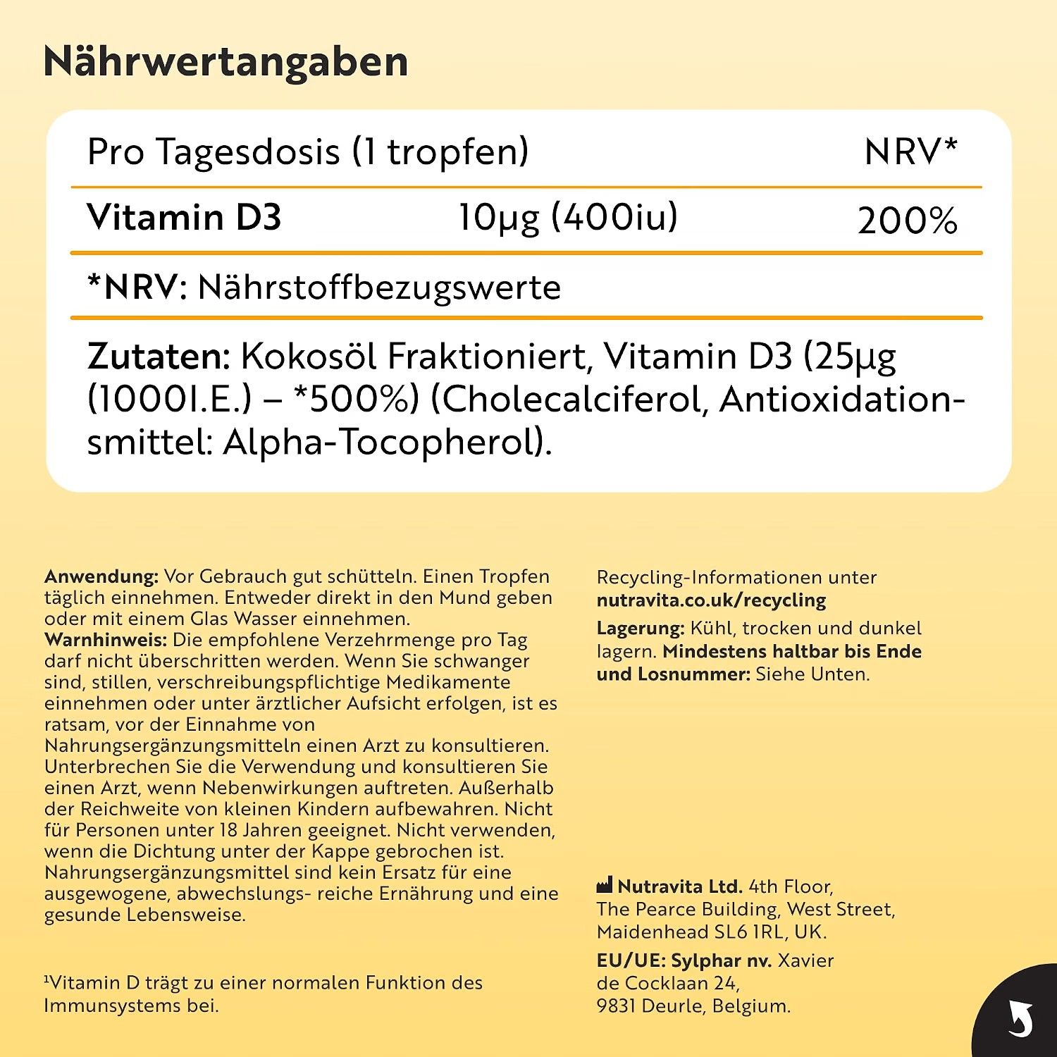 Nutravita Vitamin D3 1.000 I.E. pro Tropfen Angebot