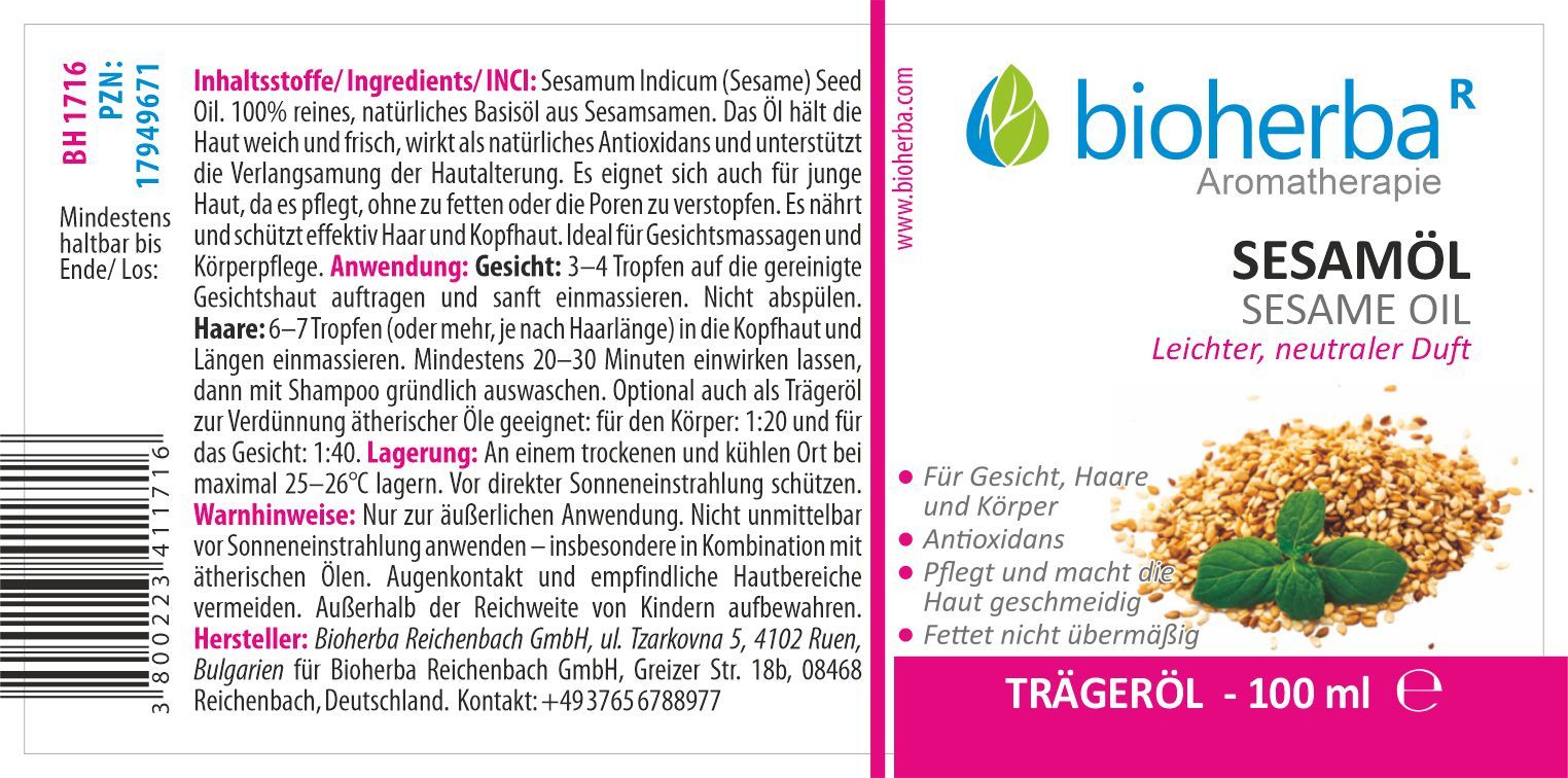 Sesamöl Sesame Oil Leichter  Neutraler Duft 100 ml PZN 17949671