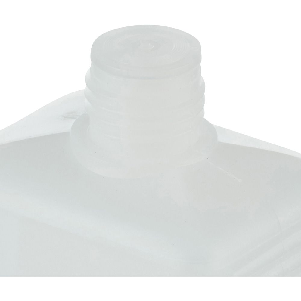 Nahaufnahme des Gewindes und des Verschlusses einer durchsichtigen Kunststoffflasche für Isopropanol.