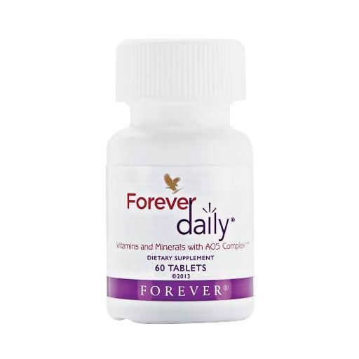 Flasche mit Forever Daily Vitaminen und Mineralien, 60 Tabletten.