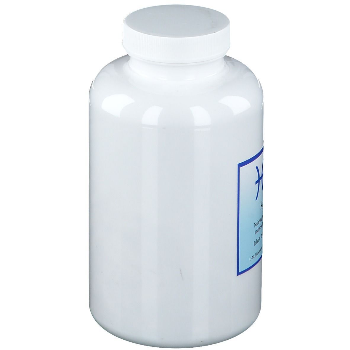 Weiße Flasche mit blauem Etikett. Aufschrift: Hecht H 15. Rückseite mit Inhaltsangaben.