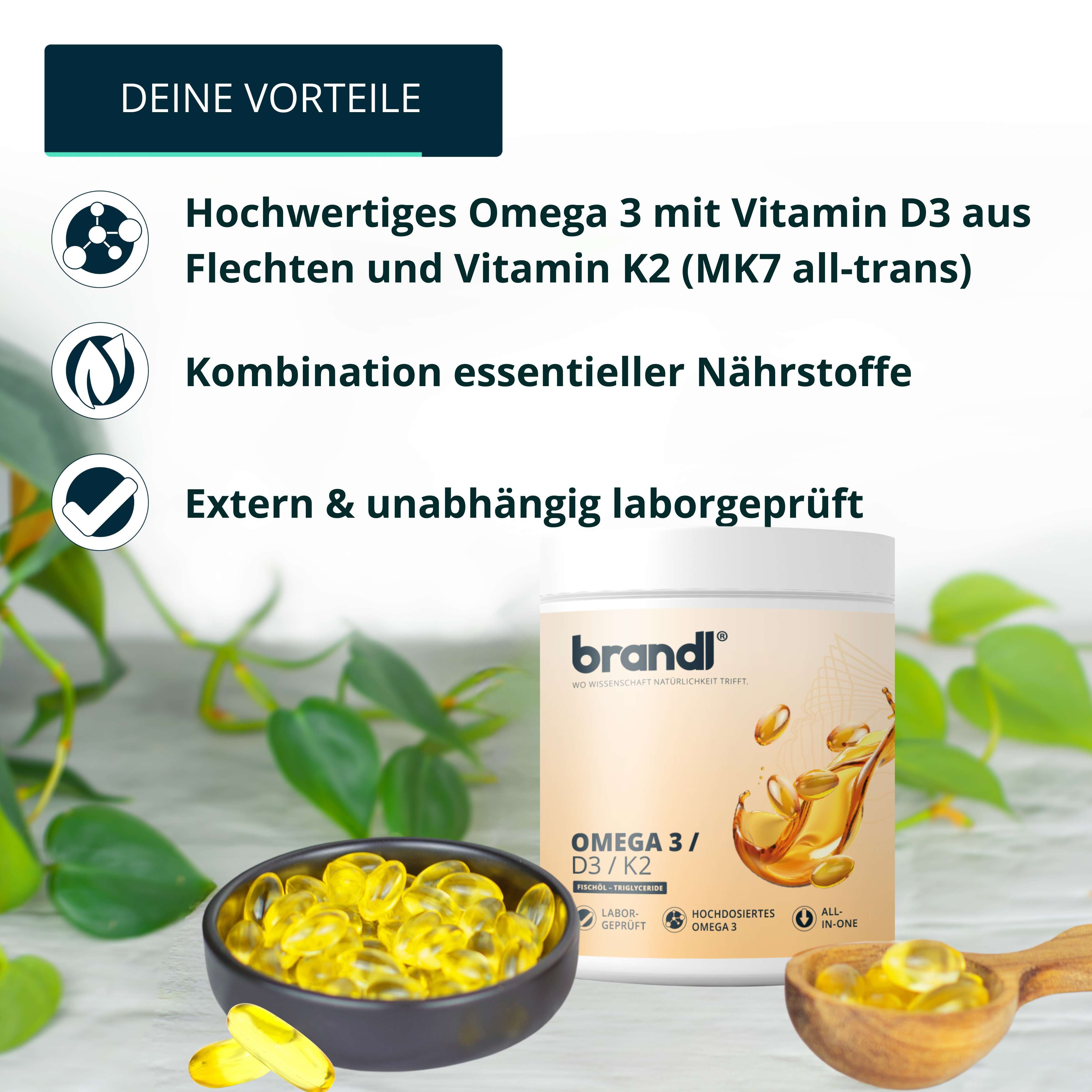 brandl® Omega 3 D3 K2 aus Fischöl | EPA DHA im 2:1 Verhältnis