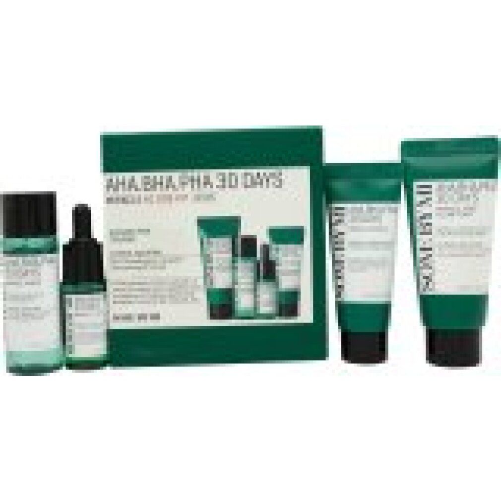 Some By Mi AHA-BHA-PHA 30 Days Miracle AC SOS Kit in grüner Verpackung mit vier Produkten.