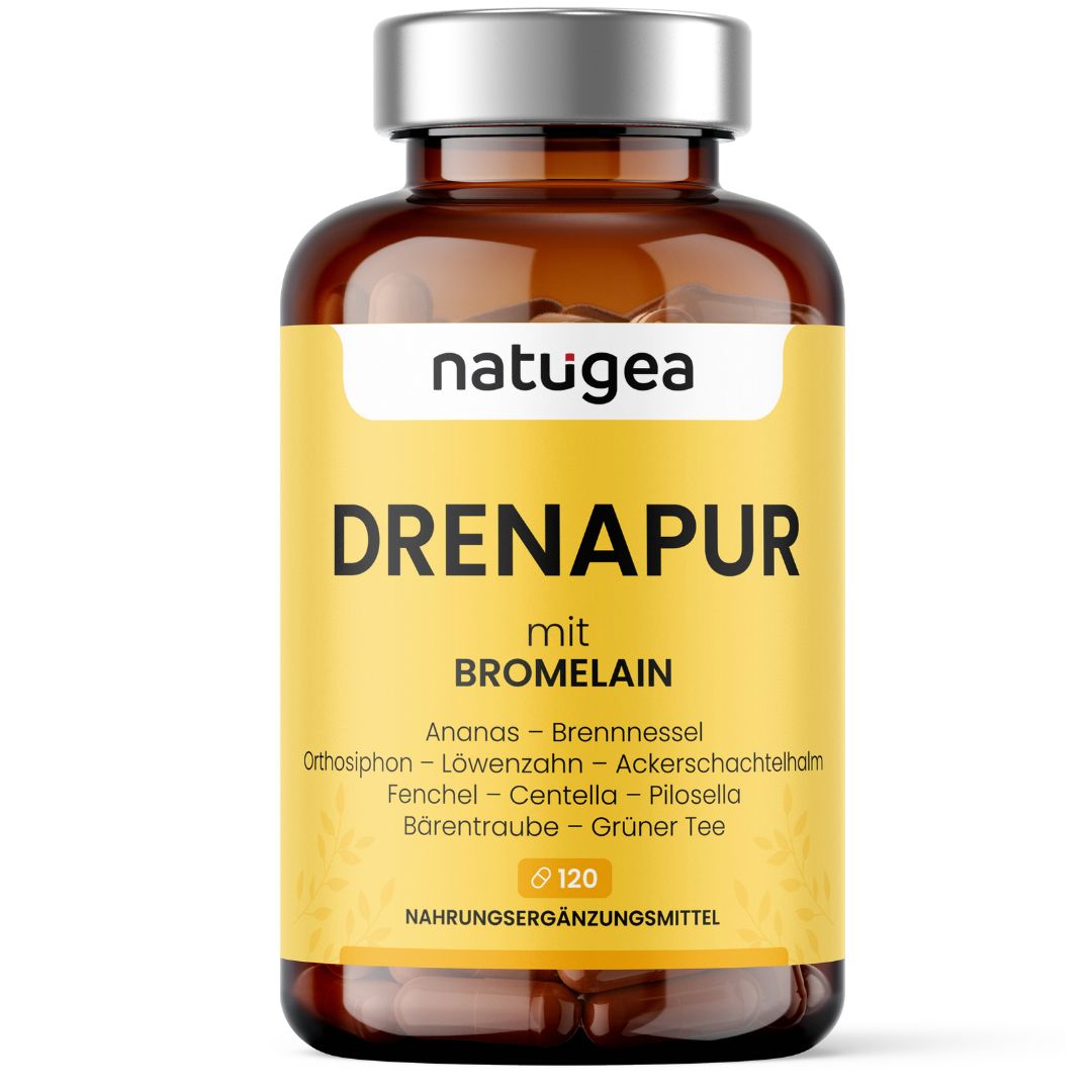 Drenapur Entwässernd mit Bromelain. Unterstützung bei Wassereinlagerungen und Blähungen – natugea® 120 St Kapseln