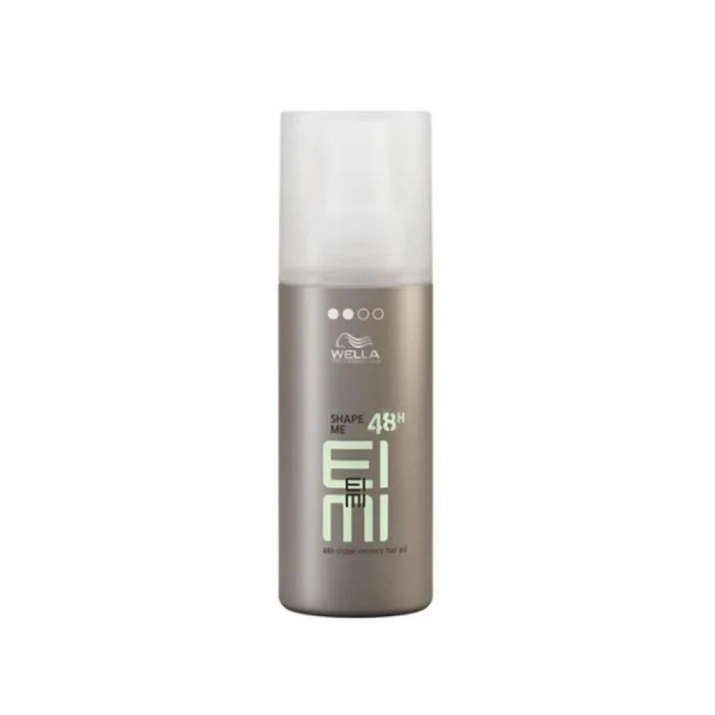 Braune Flasche mit weißem Deckel. Aufschrift: Wella Eimi Shape Me 48h.