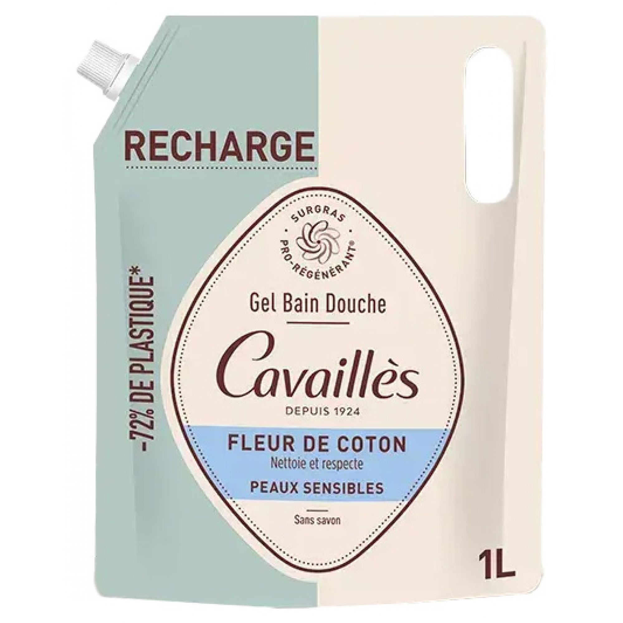 Cavaillès Duschgel für empfindliche Haut, Baumwollblüte, Öko-Nachfüllpackung, 18x8,2x24,5 cm