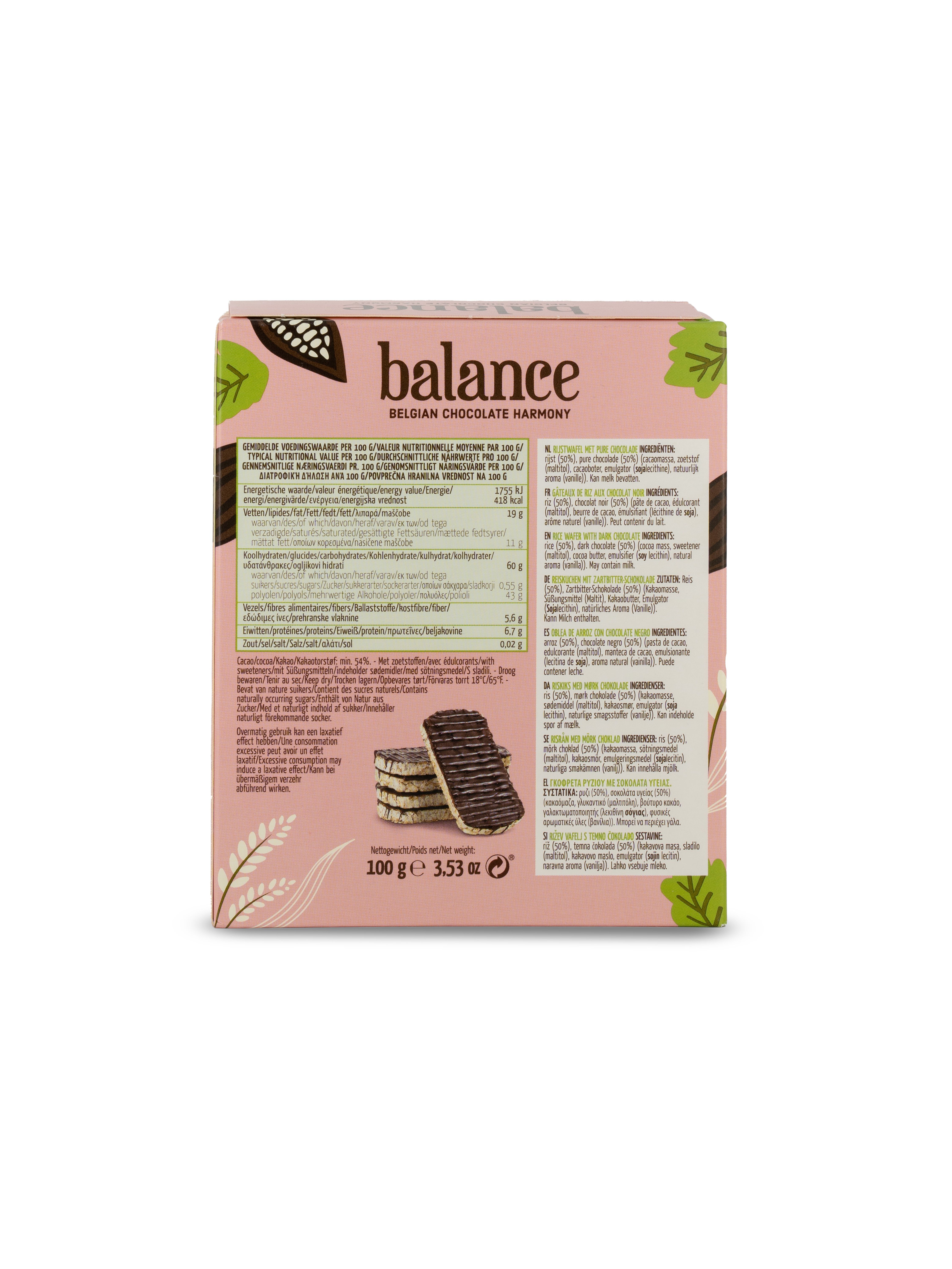 Balance Rice Wafer with Dark Chocolate 0,1 kg Riegel