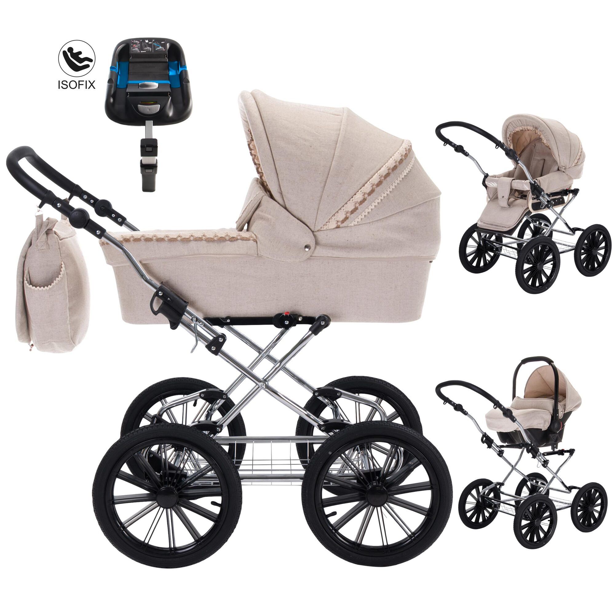 Friedrich Hugo Natureline Uni 4 in 1 Kinderwagen Isofix Set, Edward Silver