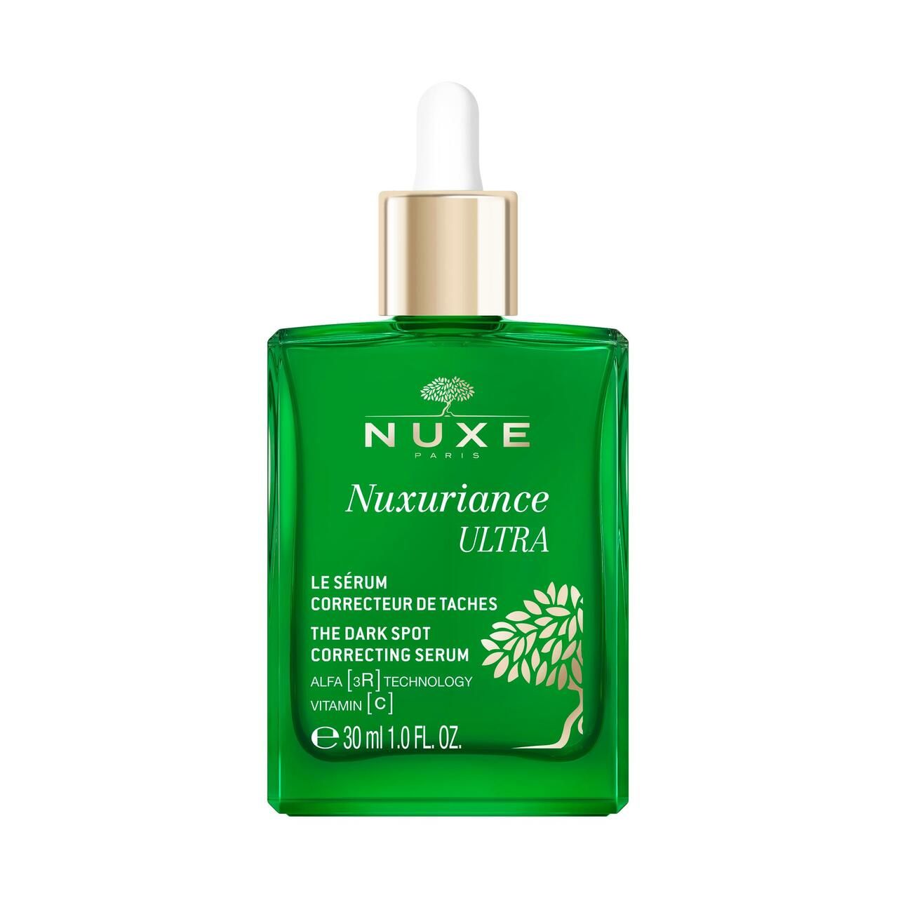 Grüne Flasche NUXE Nuxuriance Ultra Serum. Aufschrift: Le Sérum Correcteur de Taches, 30 ml.