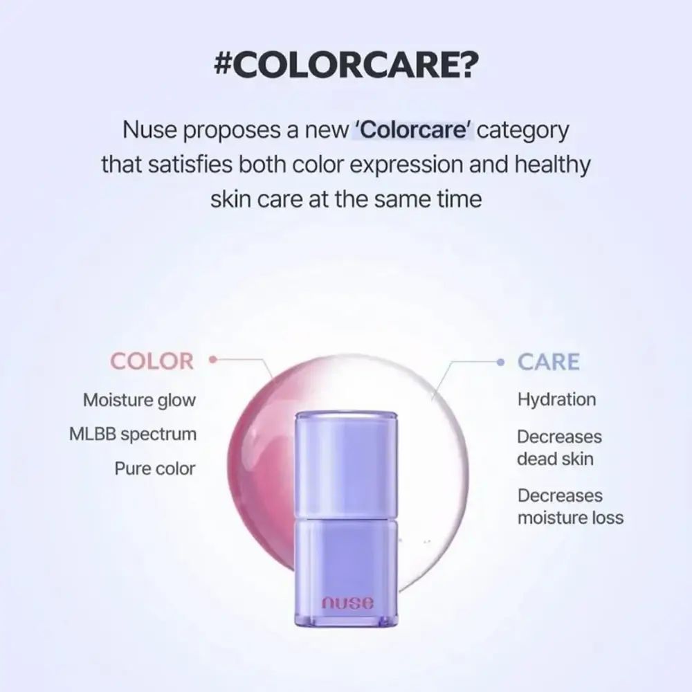 Infografik zu Nuse Colorcare. Produkt in Lila, mit Text über Farbe und Pflege.