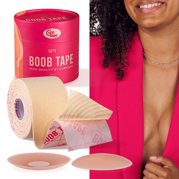 CureTape® Boob Tape Beige mit 2 Silikon wiederverwendbare Brustwarzenpflaster (nipple covers)