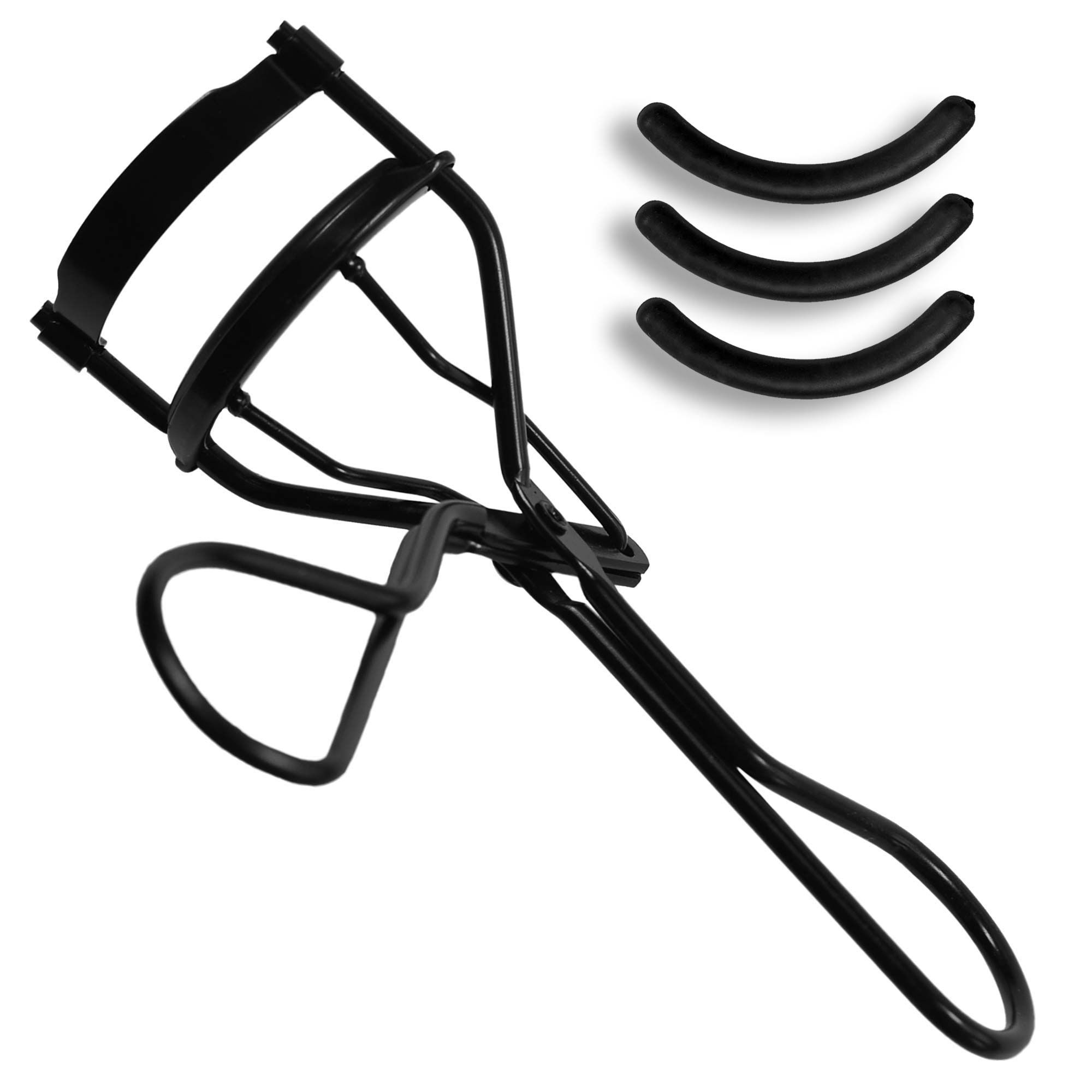 Schwarzer Wimpernkamm mit drei Ersatzpads.