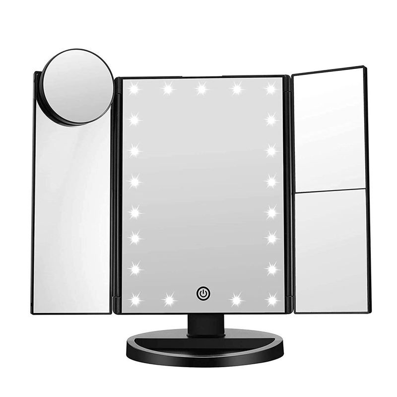 UNIQ Hollywood-Makeup-Spiegel Klappspiegel mit LED-Licht, Schwarz