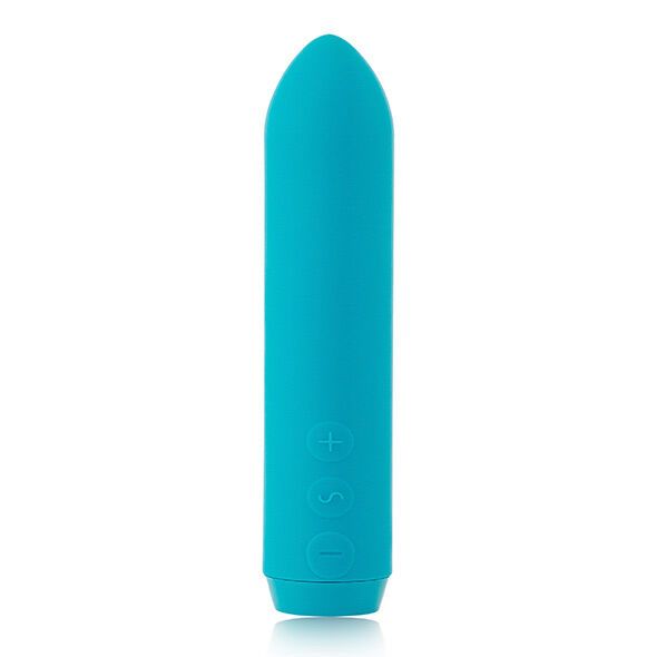 Türkisfarbener Vibrator. Zylindrische Form mit abgerundeter Spitze. Drei Knöpfe.