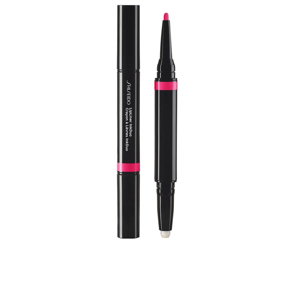 Shiseido Inkduo Lipliner. Schwarzer Stift mit magenta-farbener Markierung. Auf einer Seite Stift, andere Seite Applikator.