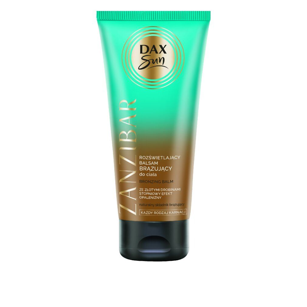 Grüne Tube mit Dax Sun Logo und Aufschrift Zanzibar. Enthält Bronzing Balm. Schwarzer Verschluss.
