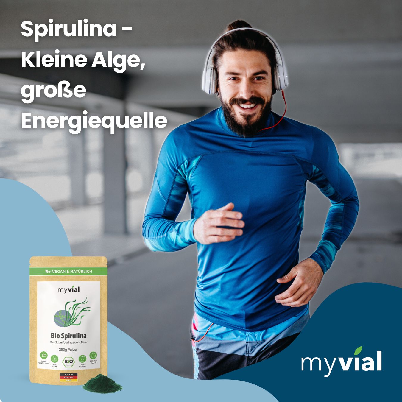 myvial® Bio Spirulina Pulver - 250 g mit Phycocyanin & Chlorophyll - vegan & laborgeprüft