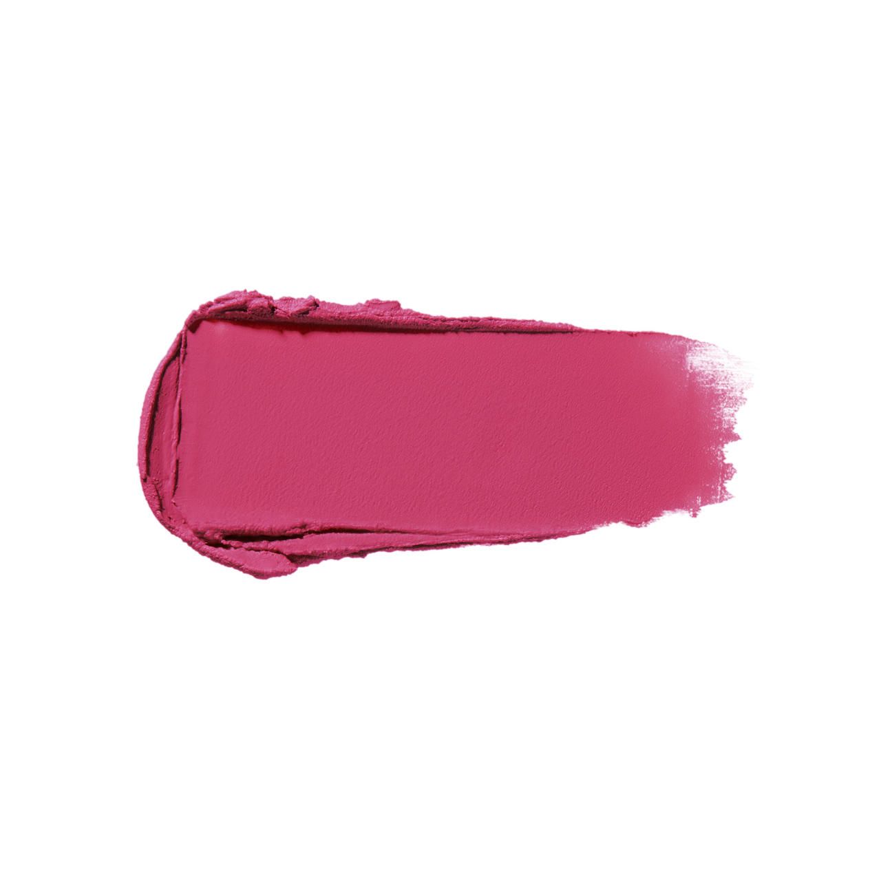 Pinker Lippenstift-Swatch auf weißem Hintergrund. Rechteckige Form.