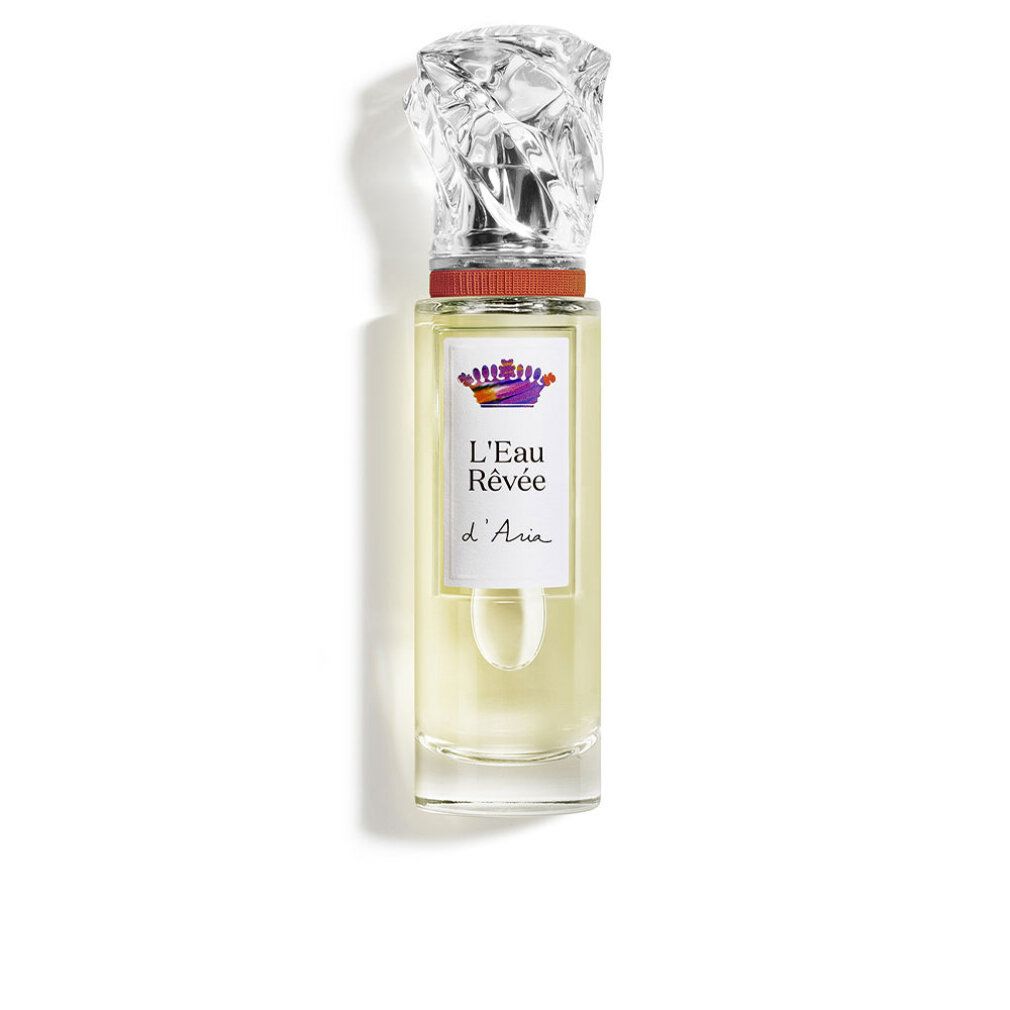 Sisley L'Eau Rêvée d'Aria EdT Nat. Spray. Glasflakon mit silberfarbenem Verschluss. Etikett mit Produktnamen und Logo.