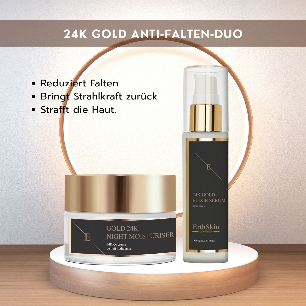 ErthSkin London 24K Gold Anti-Falten Duo: Serum und Nachtfeuchtigkeitscreme.