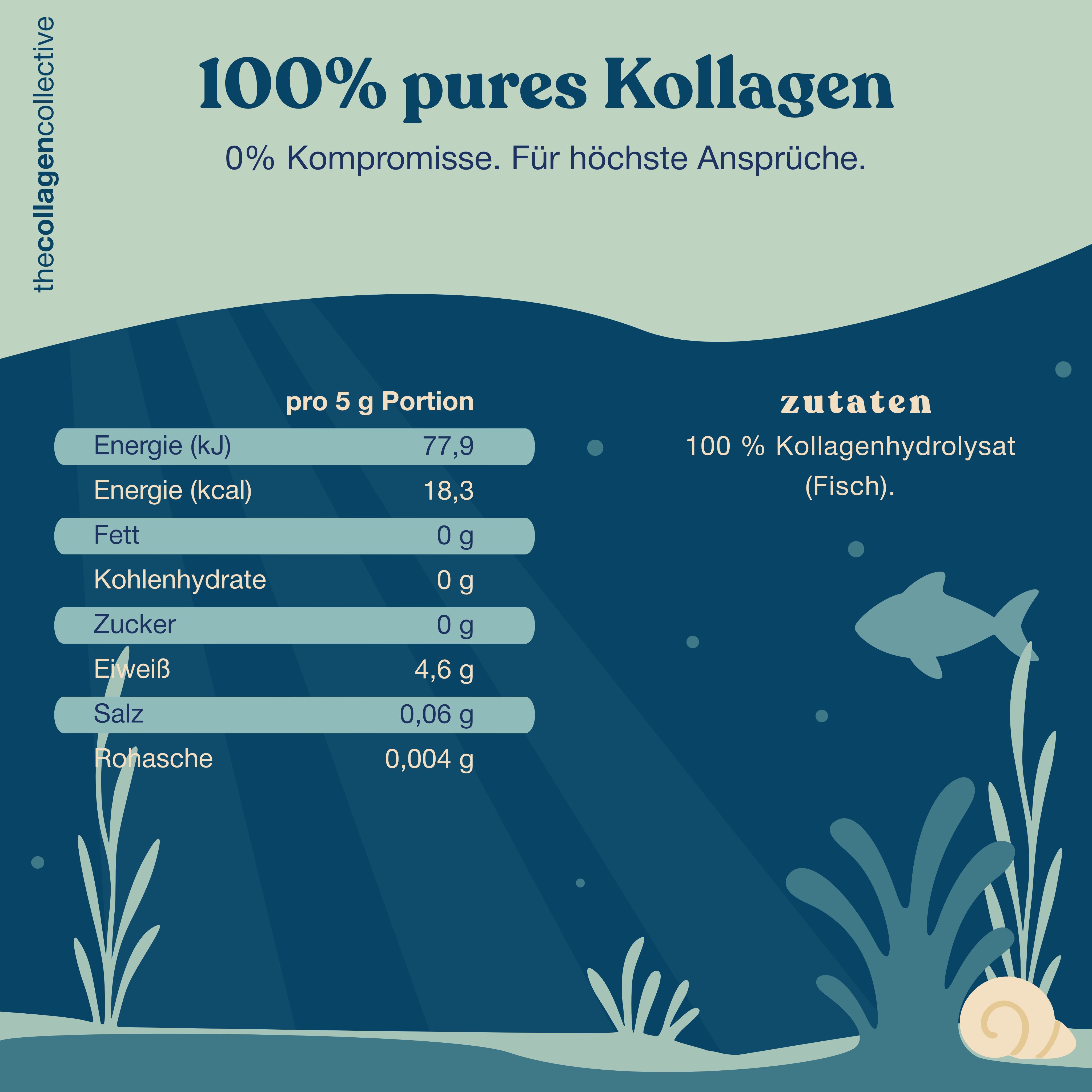 Nährwertangaben und Zutatenliste für Kollagenhydrolysat (Fisch).