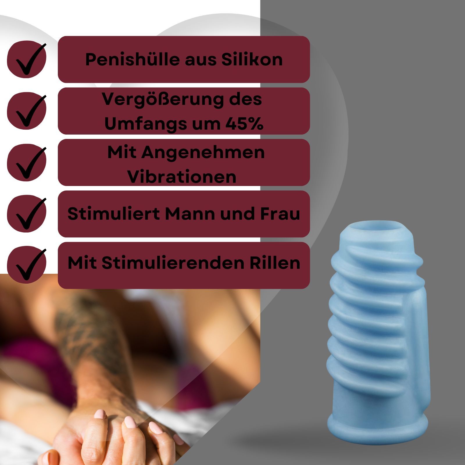 Lovelyness - Penishülle mit Vibration Blau mit Rillen