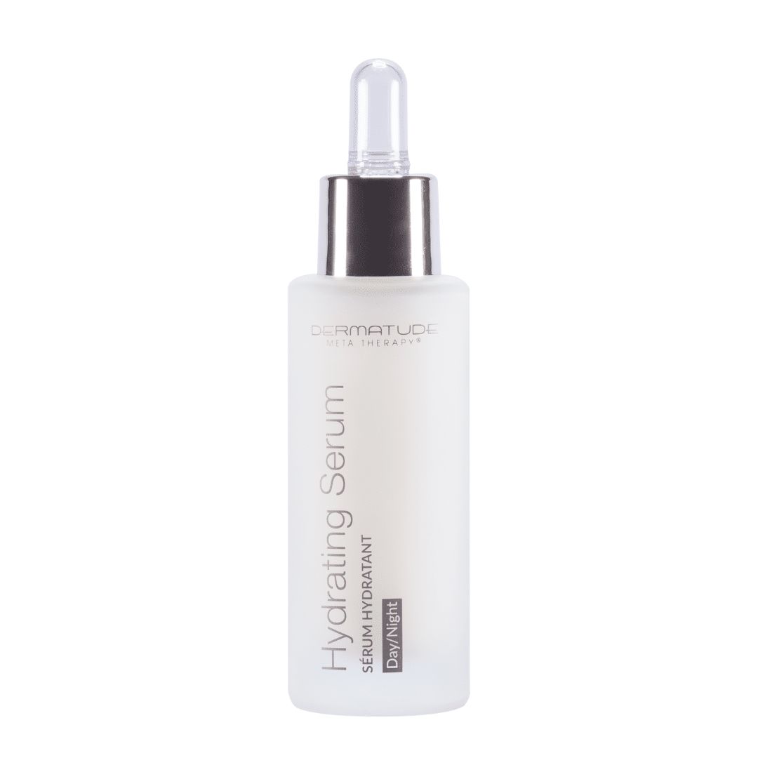 Eine Flasche feuchtigkeitsspendendes Serum mit Pipettenaufsatz.