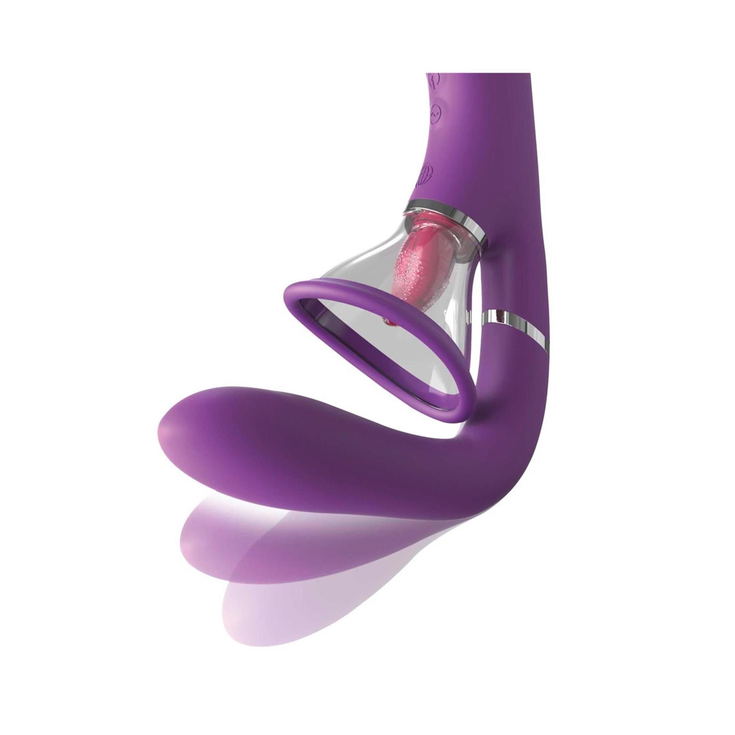 Lila Wellness-Produkt. Runde Öffnung, transparente Komponente mit rosa Element. Silberfarbene Akzente. Silikon.