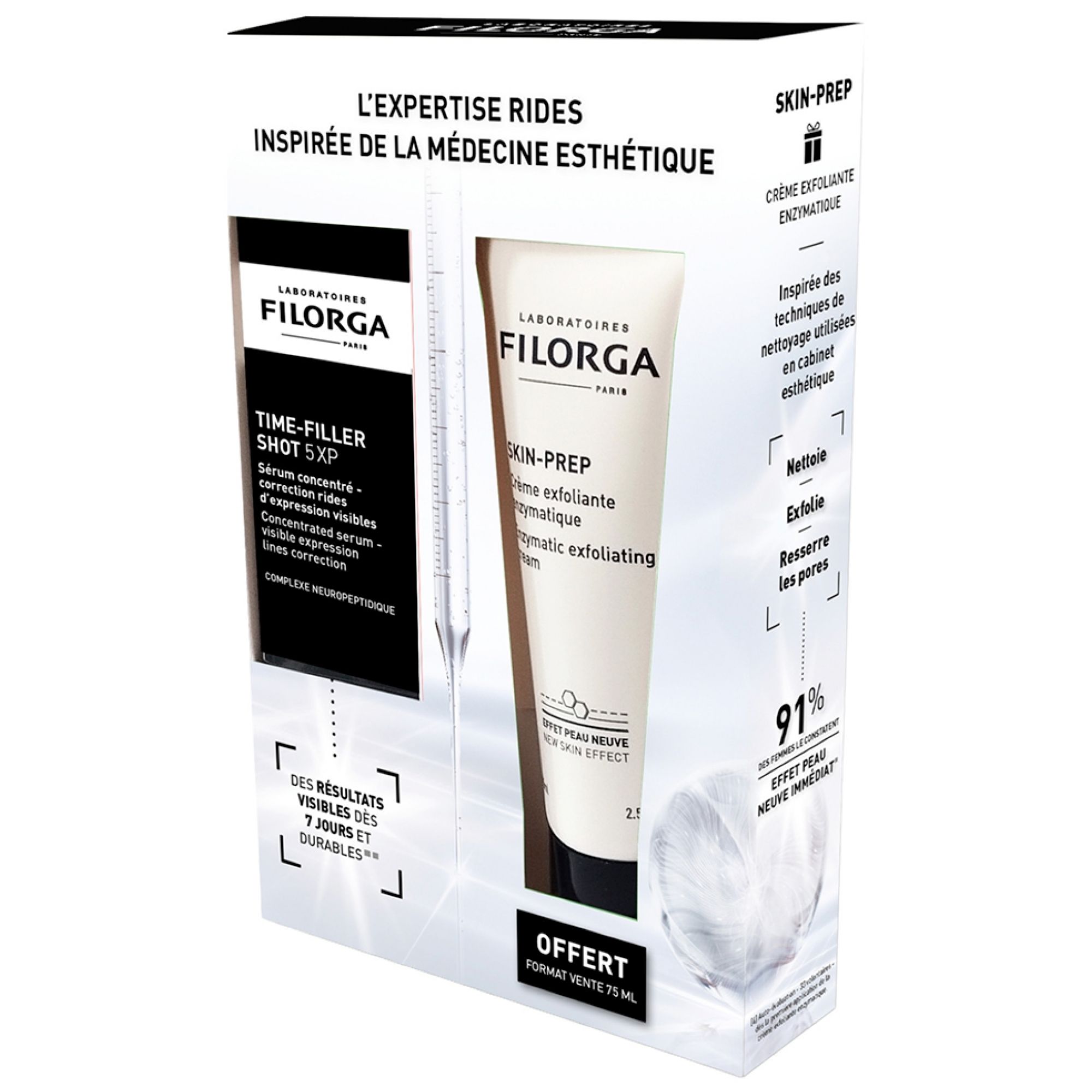 Filorga Time-Filler Shot 5 XP Serum gegen Mimikfalten + Skin-Prep Peeling geschenkt 3,5x12x18,2 cm