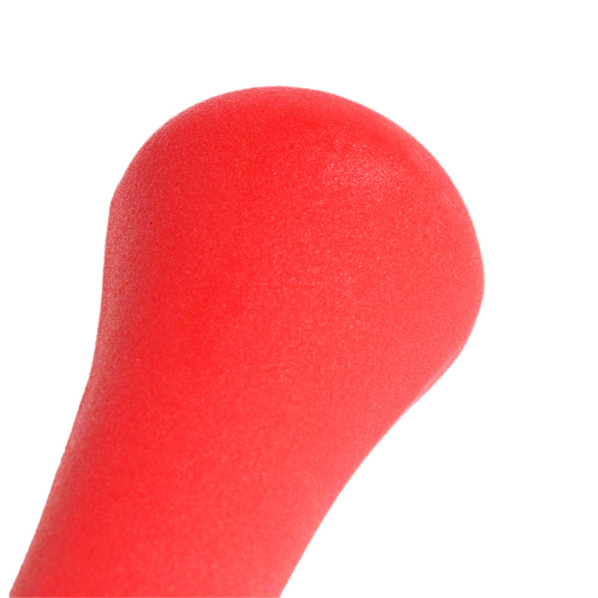 Nahaufnahme einer roten Mini-Neoprenhantel. Runde Form, Neopren-Oberfläche.