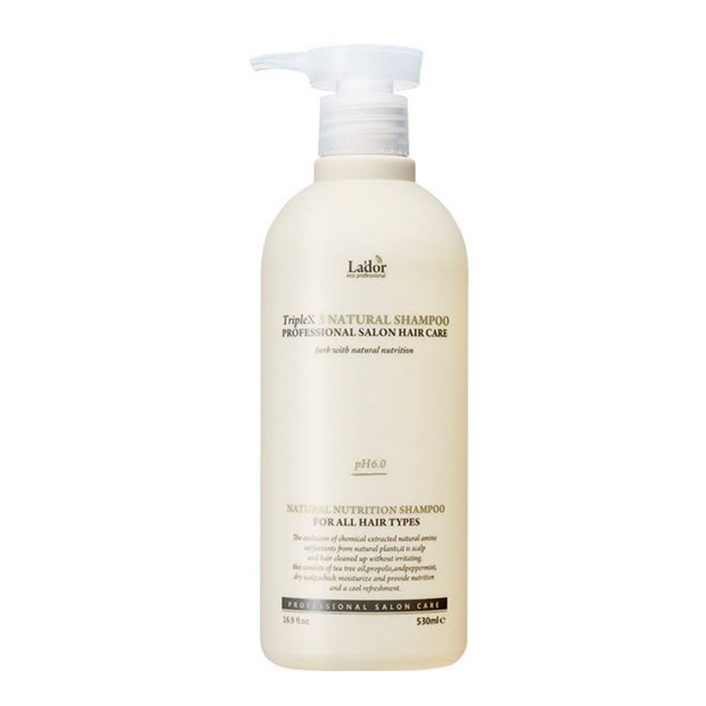 Flasche mit Pumpspender, TripleX3 Natural Shampoo, professionelle Haarpflege.