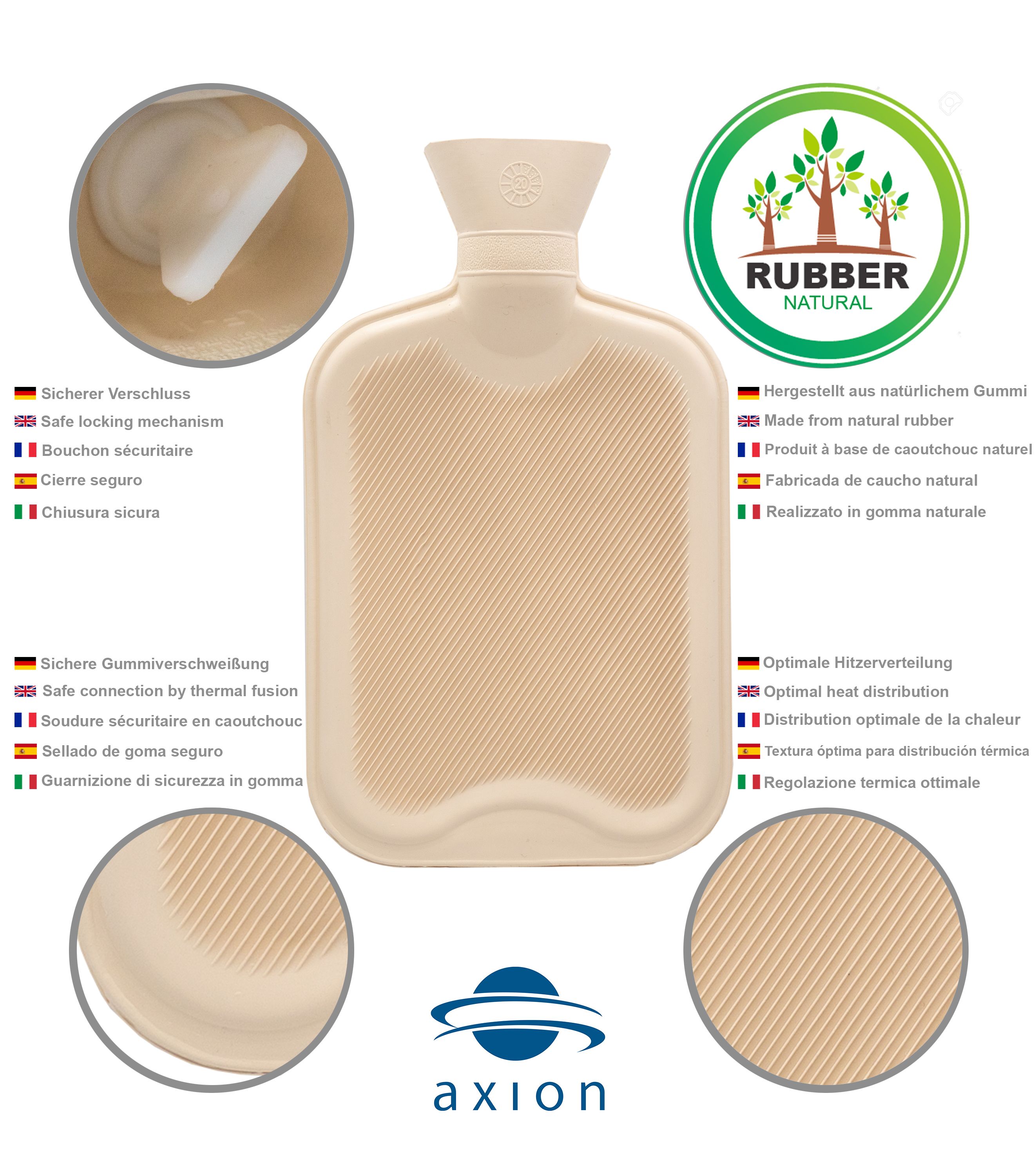 axion® Wärmflasche mit Bezug – in blauem Strick mit Herzen (33x20 cm)