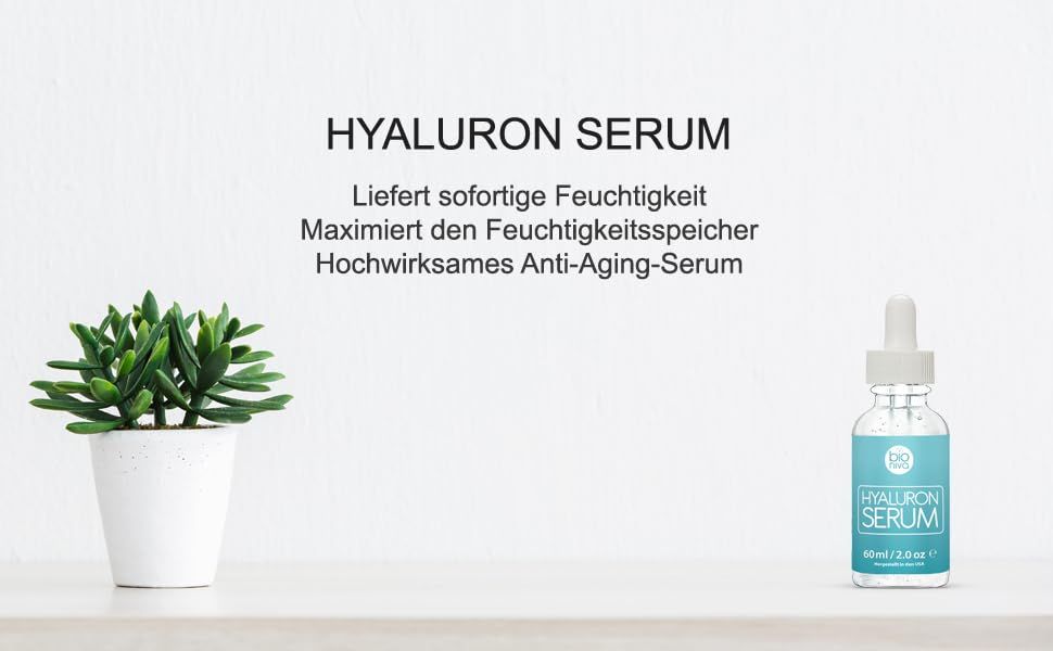 BIO Hyaluronsäure Serum Anti-Aging Anti Falten Gesichtsserum - Hochdosiert mit vegan Inhaltsstoffen