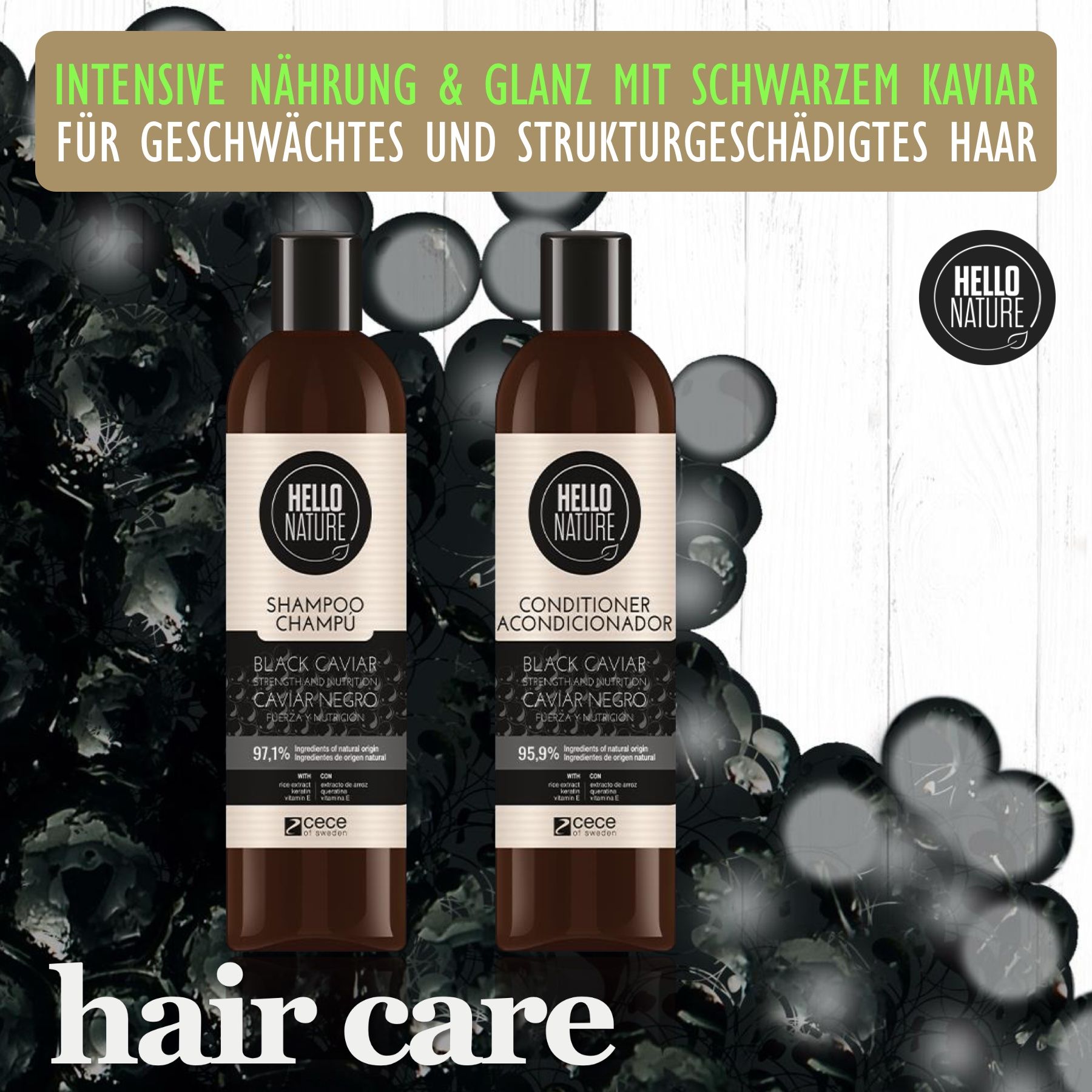 Hello Nature Haarshampoo mit Black Caviar Pflege für geschwächtes Haar