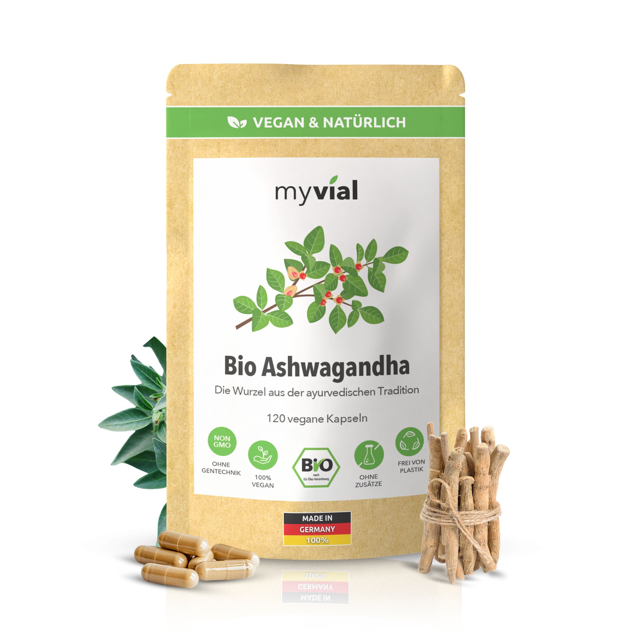 myvial® Bio Ashwagandha Kapseln - Indische Schlafbeere - 1500 mg hochdosiert
