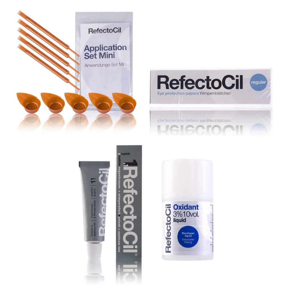Refectocil Wimpernfarbe graphit 1.1 & Oxidant flüssig 3% Wimpernblättchen Mini-Anwendungs Set 15 ml Creme