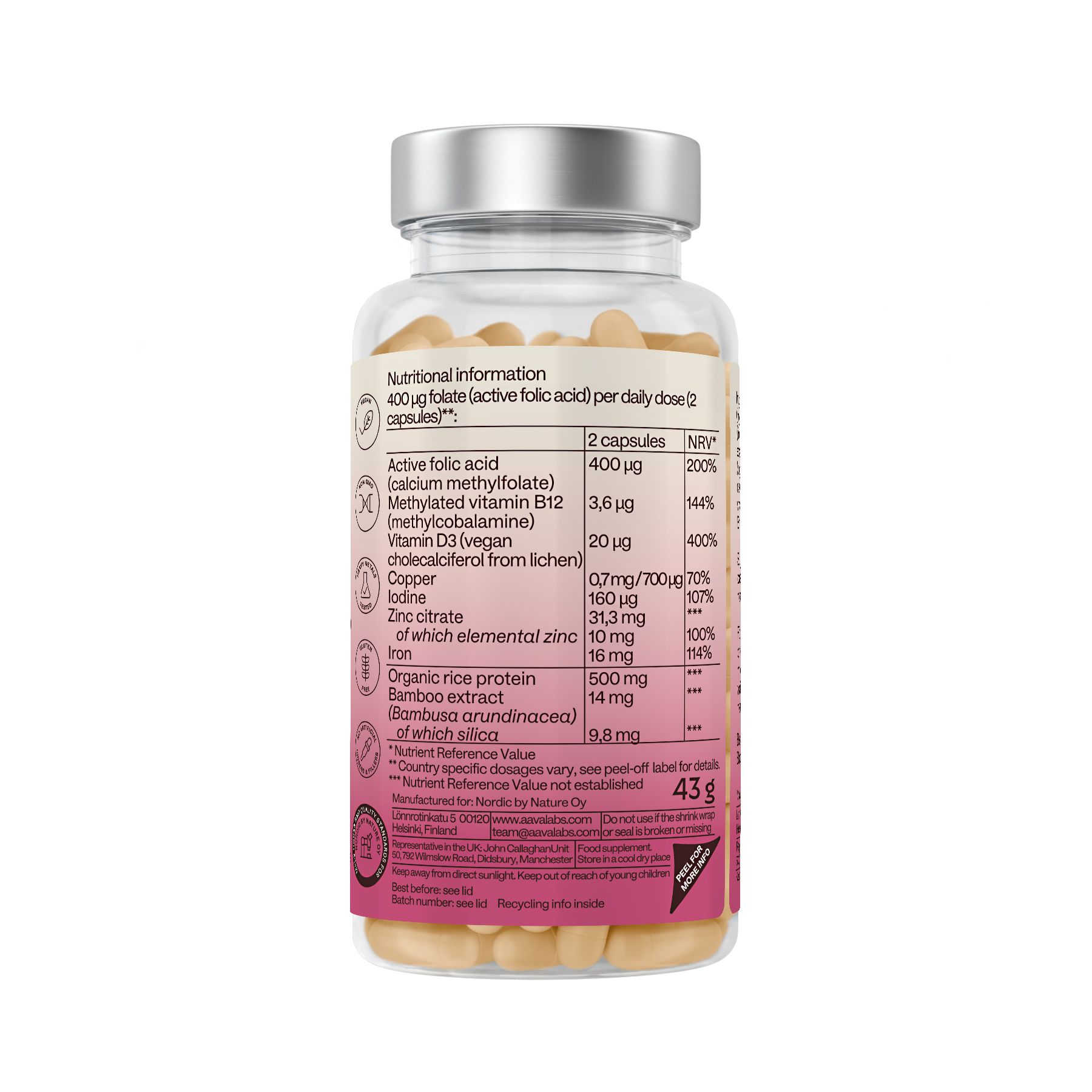 Aavalabs Folsäure und Vitamin B12 (Vitamin B9) | Schwangerschaft & Mutterschaft | 4-Monats-Vorrat