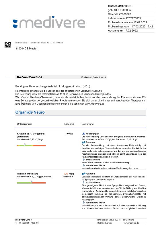 medivere diagnostics Organix® Neuro Urintest