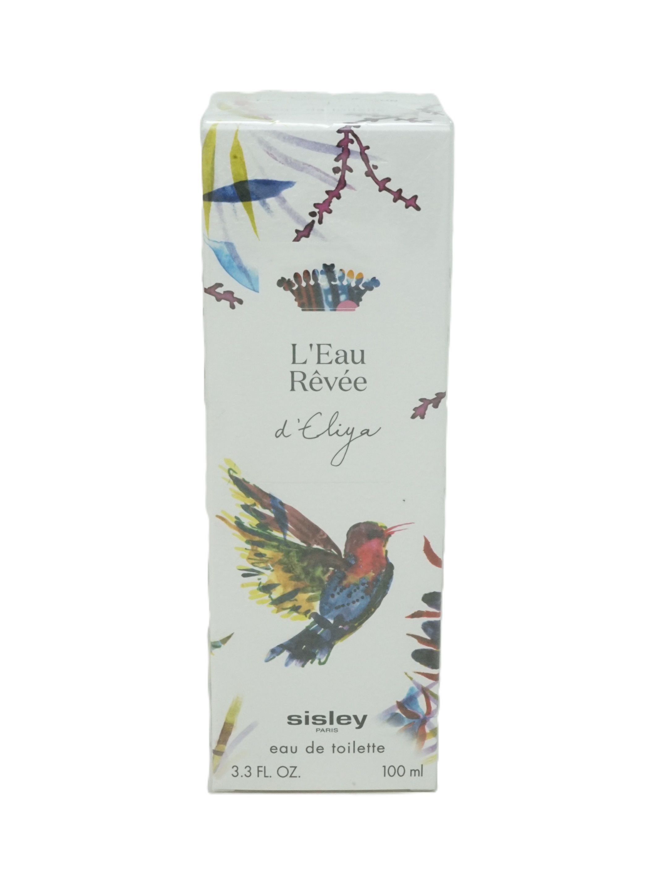 Sisley L'Eau Rêvée d'Eliya Eau de Toilette. Weiße Verpackung mit Vogel-Illustration. Produktbezeichnung und Marke sichtbar.